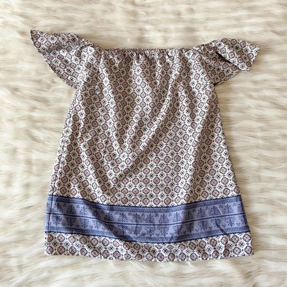 Forever 21 Preppy Cream Blue Paisley Off Shoulder Dress Sz XS - Picture 1 of 9